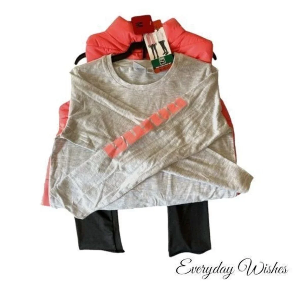PUMA Girl's Vest Long Sleeve Shirt Leggings 3pc X-Small 5/6 Coral/Gray/Black NWT - Picture 2 of 5